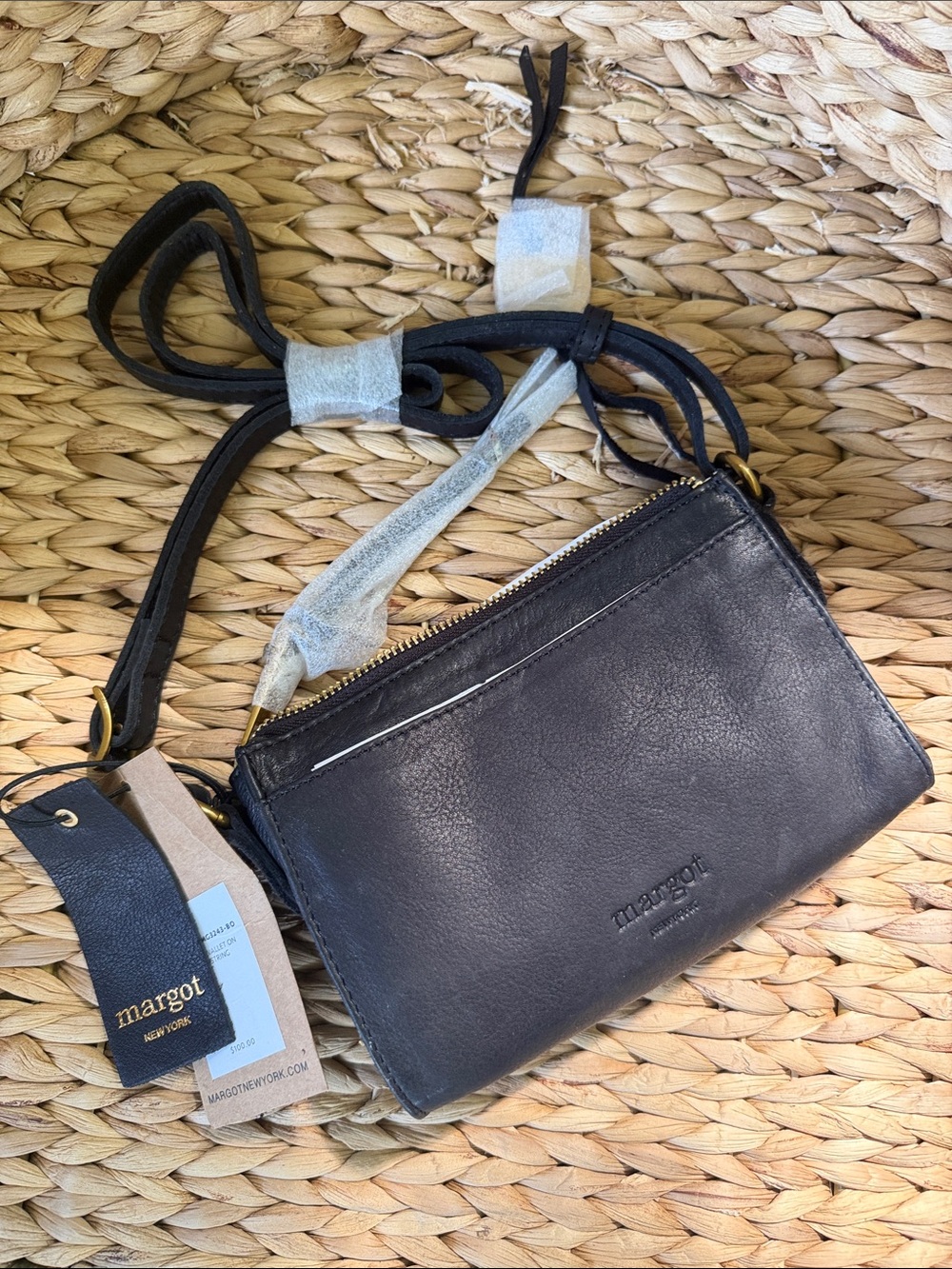 Margot New York Black Leather Crossbody Wallet Bag